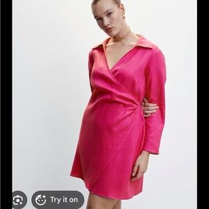 Mango Hot Pink Wrap-Front Tunic Top